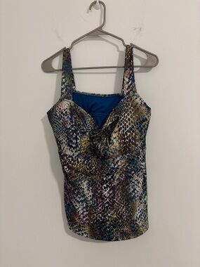Becca By Rebecca Virtue Tankini Swim Top Python Snakeskin Sz 2X Beach Tropical